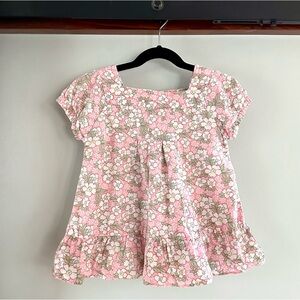 Vintage OshKosh Pink Floral Girls Peplum Top Size 6